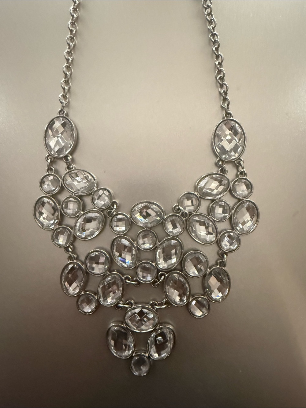 Silver-Tone Clear Crystal Multi-Stone Bib Necklace - Women Jewelry